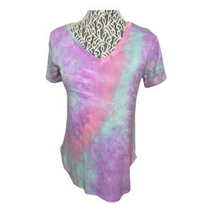Vibrant Tie-Dye V-Neck Top by Heimish (Size Small)